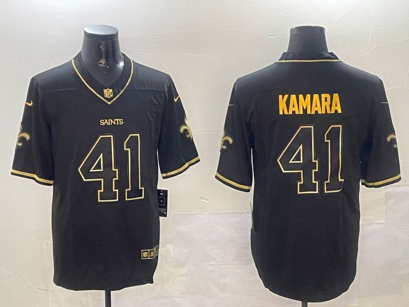 Men New Orleans Saints #41 Kamara Black Gold Throwback 2024 Nike Limited NFL Jersey style 1